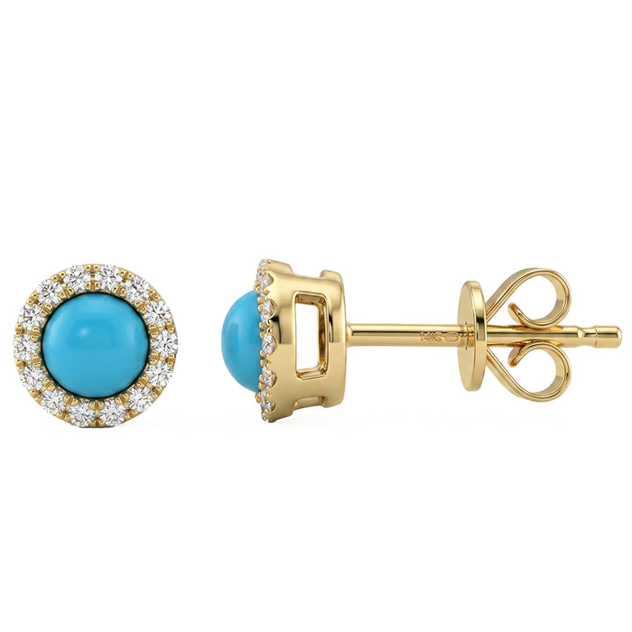 .70ct G SI 14kt Yellow Gold Diamond & Turquoise Gemstone Stud Earrings