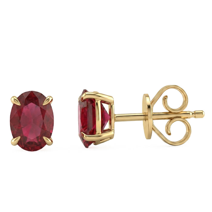 SPECIAL! 1.61ct G SI 14kt Yellow Gold Oval Ruby Gemstone Stud Earrings