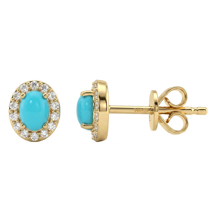 .38ct G SI 14kt Yellow Gold Diamond & Turquoise Gemstone Stud Earrings