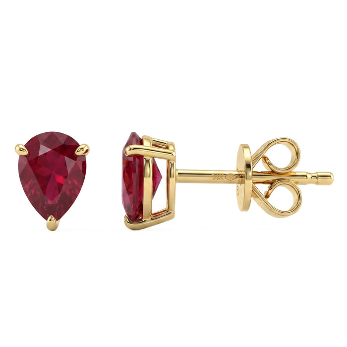 SPECIAL! 1.51ct G SI 14kt Yellow Gold Pear Cut Ruby Gemstone Stud Earrings