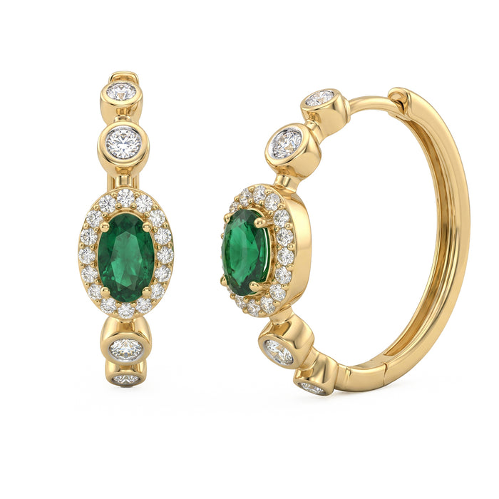 SPECIAL! .67ct G SI 14kt Yellow Gold Diamond & Emerald Gemstone Hoop Earrings