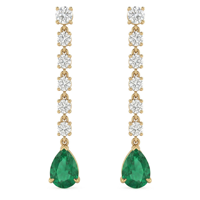 SPECIAL! 1.57ct G SI 14kt Yellow Gold Diamond & Emerald Gemstone Long Drop Earrings