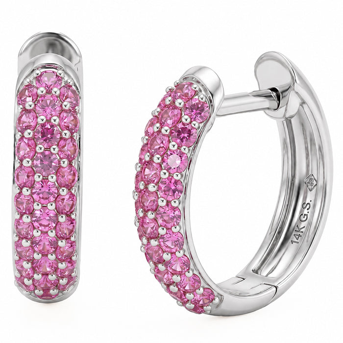 SPECIAL! .90ct G SI 14kt White Gold Pink Sapphire Gemstone Hoop Earrings