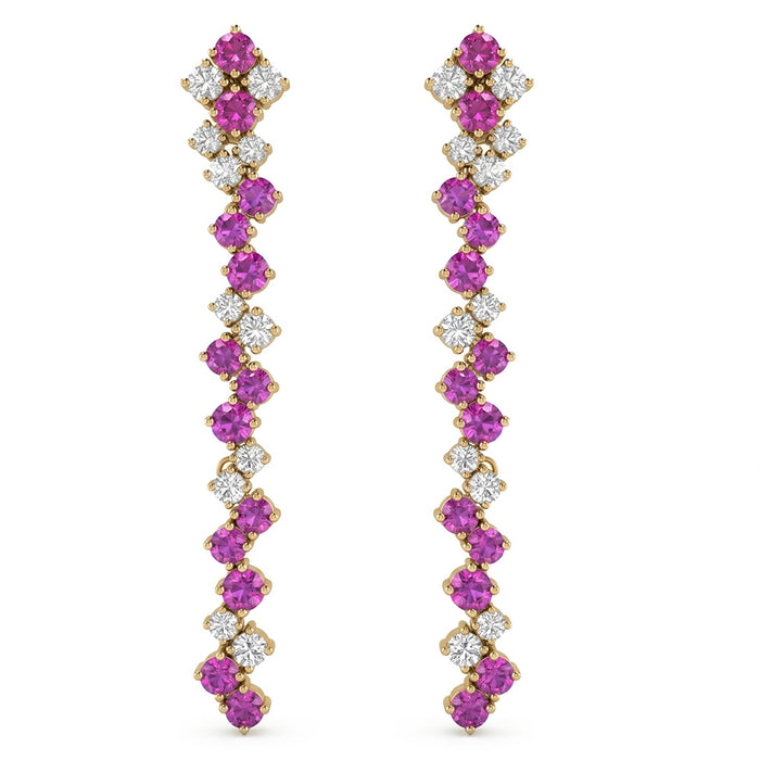 SPECIAL! 1.80ct G SI 14kt Yellow Gold Diamond & Pink Sapphire Gemstone Drop Earrings