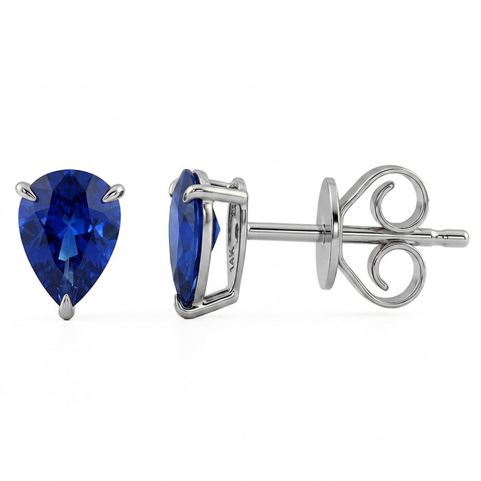 SPECIAL! 1.55ct G SI 14kt White Gold Blue Sapphire Gemstone Stud Earrings