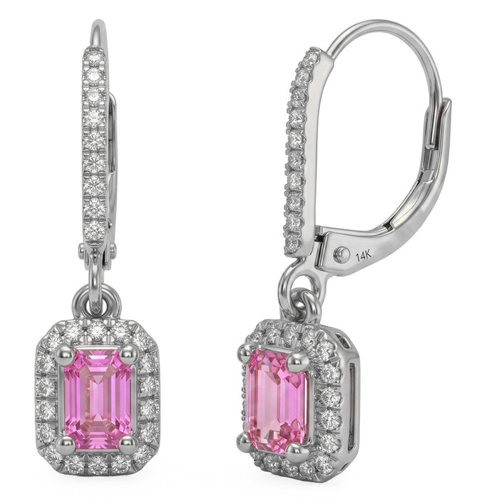 SPECIAL! .83ct G SI 14kt White Gold Diamond & Pink Sapphire Gemstone Drop Dangle Earrings