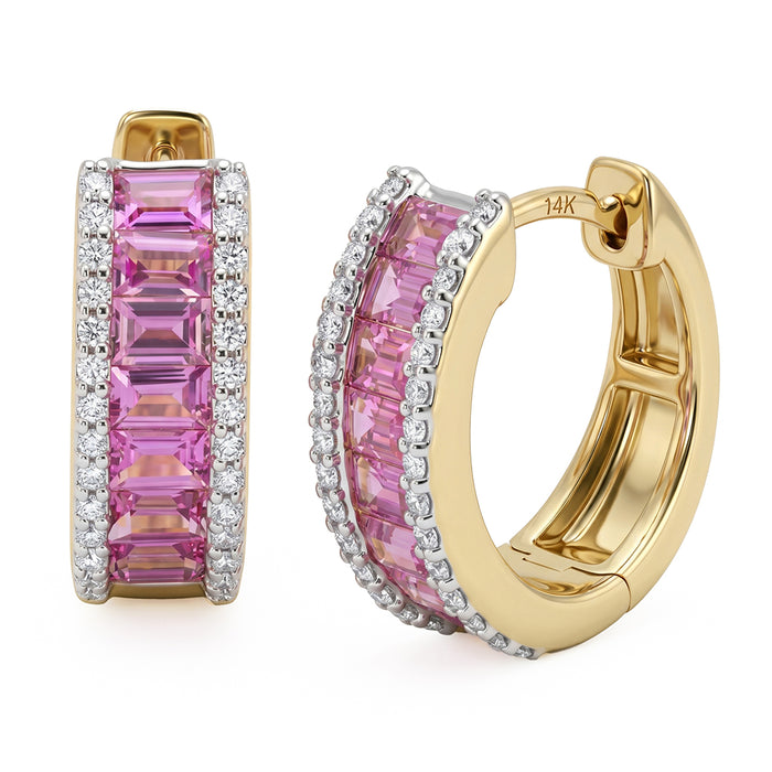 SPECIAL! 1.62ct G SI 14kt Yellow Gold Pink Sapphire Gemstone Hoop Earrings