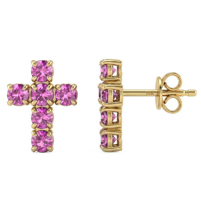SPECIAL! .93ct G SI 14kt Yellow Gold Pink Sapphire Cross Stud Earrings