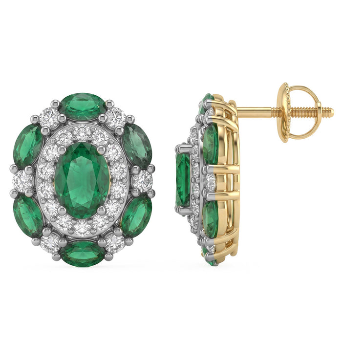 SPECIAL!1.11ct G SI 14kt Yellow Gold Diamond & Emerald Gemstone Dome Earrings