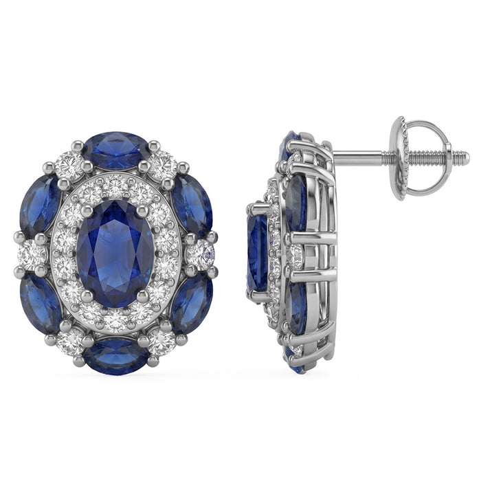 SPECIAL! 1.58ct G SI 14kt White Gold Diamond & Blue Sapphire Gemstone Dome Earrings