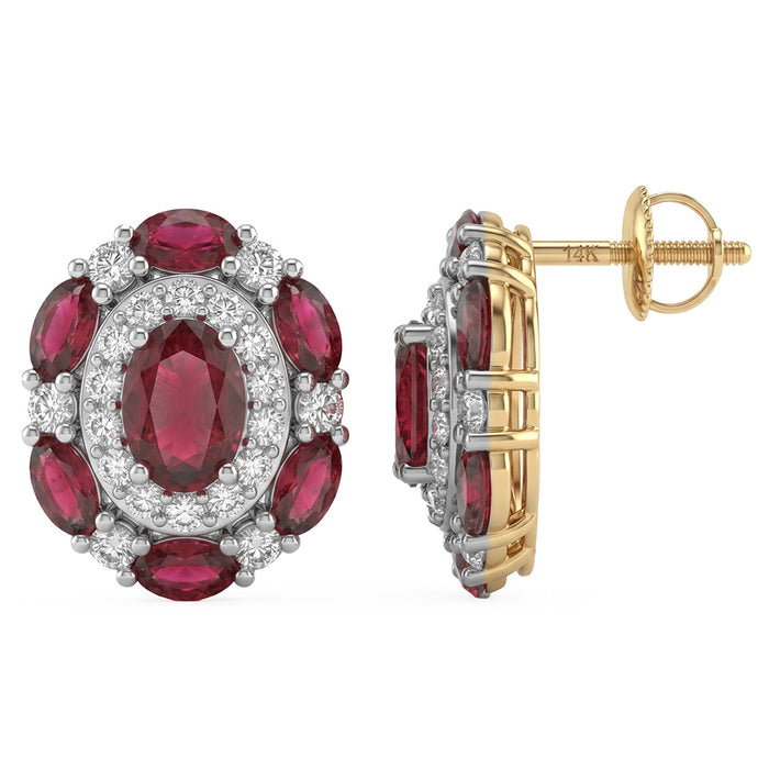 SPECIAL!1.35ct G SI 14kt Yellow Gold Diamond & Ruby Gemstone Dome Earrings