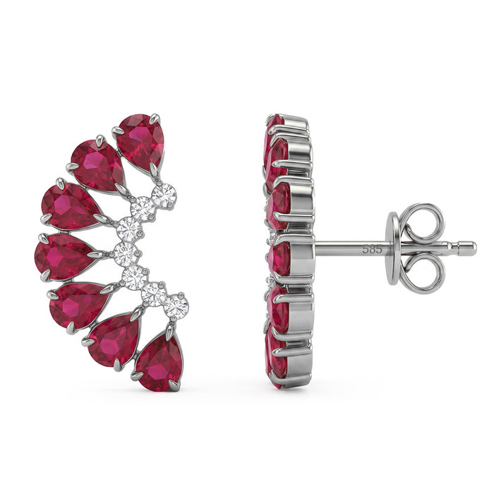 SPECIAL! 2.96ct G SI 14kt White Gold Diamond & Ruby Gemstone Flower Ear Crawler Earrings