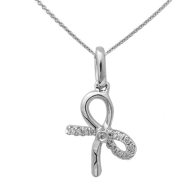 DIAMOND CLOSEOUT! .05ct 14kt White Gold Round Diamond Bow Tie Pendant