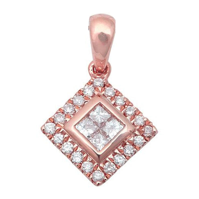 DIAMOND CLOSEOUT! .19ct Diamond Princess Cut Drop Dangle Solitaire 14k Rose Gold Pendant