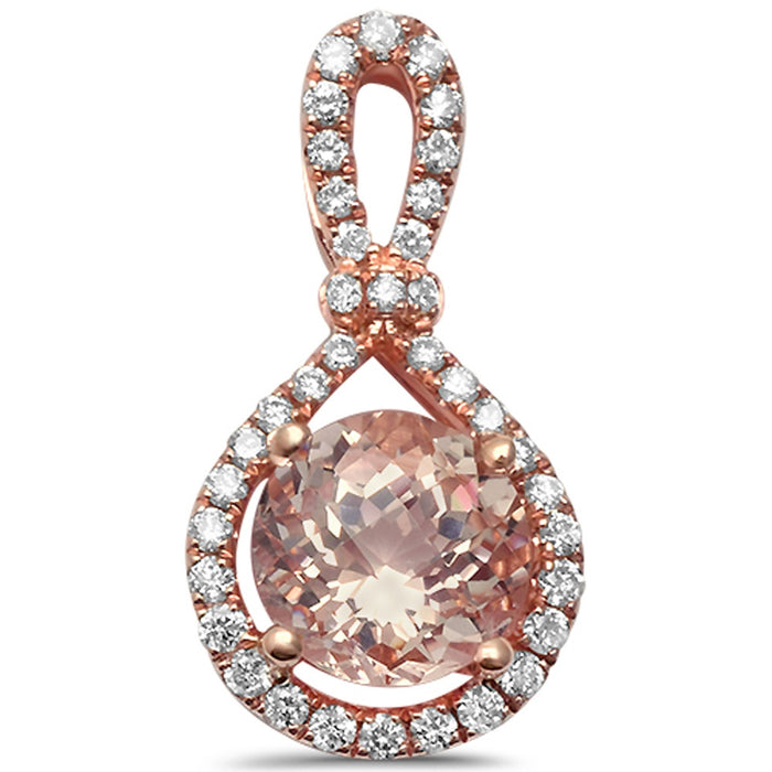 DIAMOND CLOSEOUT! 1.46cts Round Morganite Gemstone & Diamond 14k Rose Gold Pendant