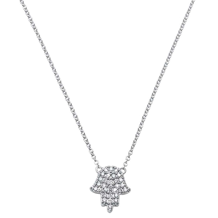 DIAMOND CLOSEOUT! .11ct 14kt White Gold Diamond Trendy Hand of Hamsa Chai Necklace 18"
