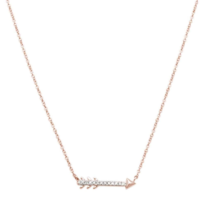 DIAMOND CLOSEOUT! .03ct 14kt Rose Gold Trendy Diamond Cupid Arrow Pendant 18" Necklace