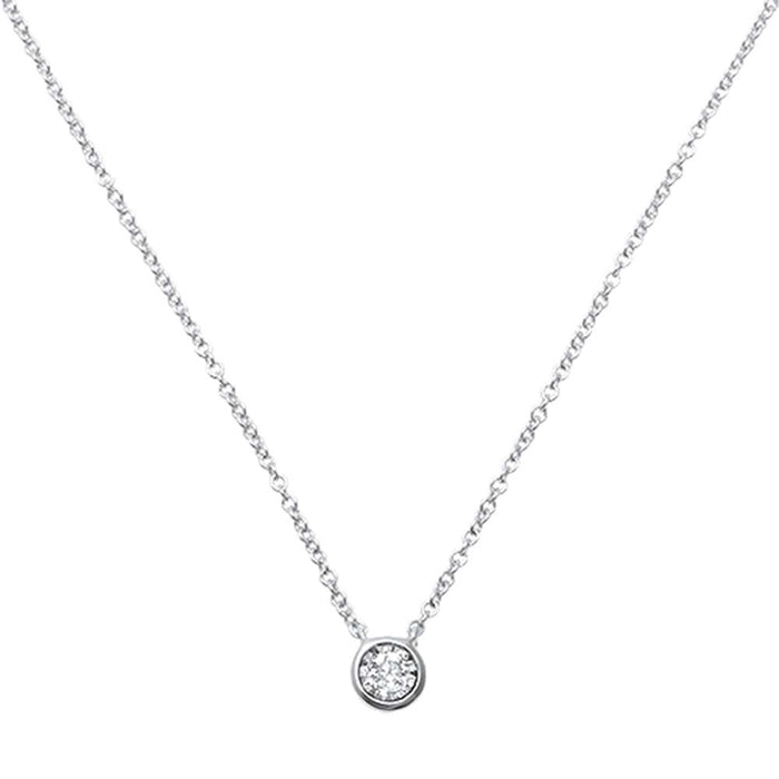 DIAMOND CLOSEOUT! .07ct 14kt White Gold Round Bezel Diamond Solitaire Pendant 18" Necklace