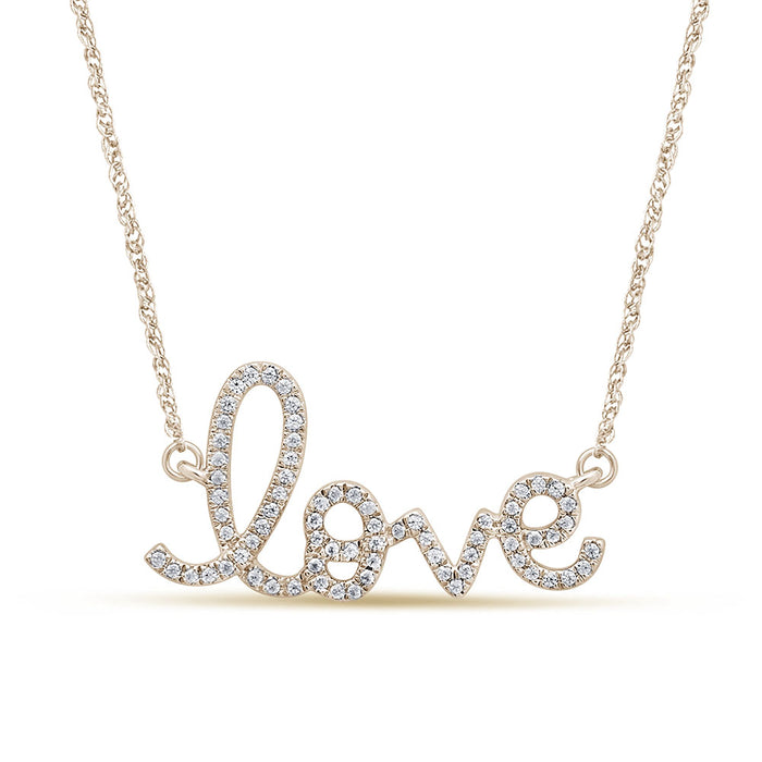 DIAMOND CLOSEOUT! .16ct G SI 14k Yellow Gold Diamond Heart "Love" Script Pendant Necklace 18" Long
