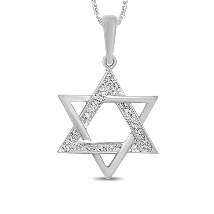 DIAMOND CLOSEOUT! .05ct 14kt White Gold Diamond Star of David Charm Necklace Pendant 18"