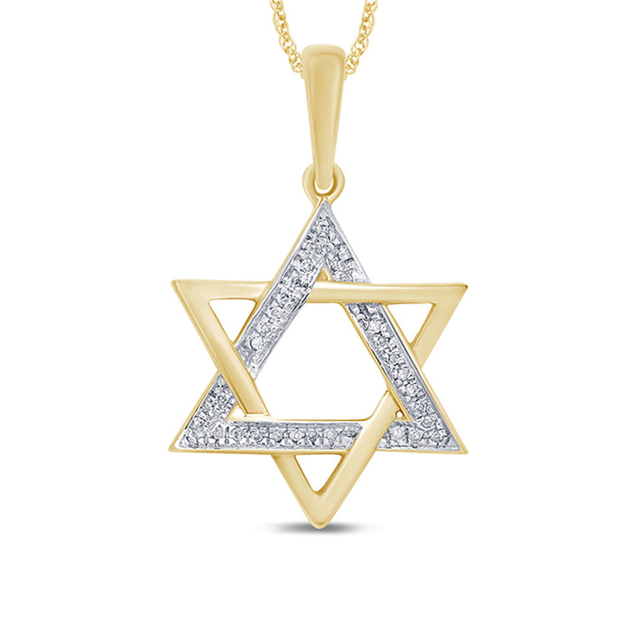 DIAMOND CLOSEOUT! .05ct 14kt Yellow Gold Diamond Star of David Charm Necklace Pendant 18"