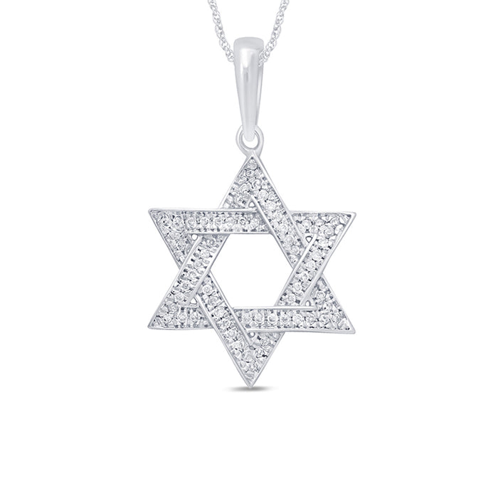 DIAMOND CLOSEOUT! .10ct 14kt White Gold Jewish Star of David Diamond Pendant 18" Necklace