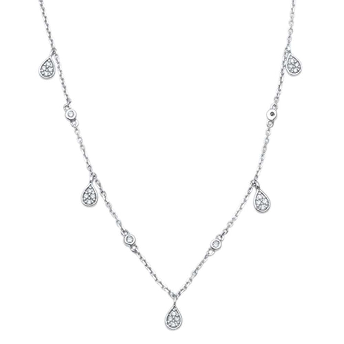DIAMOND CLOSEOUT! .11ct 14kt White Gold Pear Tear Drop Diamond Pendant 18" Necklace