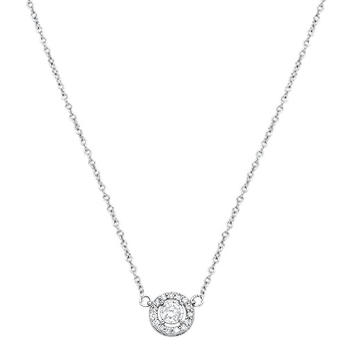 DIAMOND CLOSEOUT! .16cts 14kt White Gold Round Diamond Solitaire Pendant Necklace 18" Long