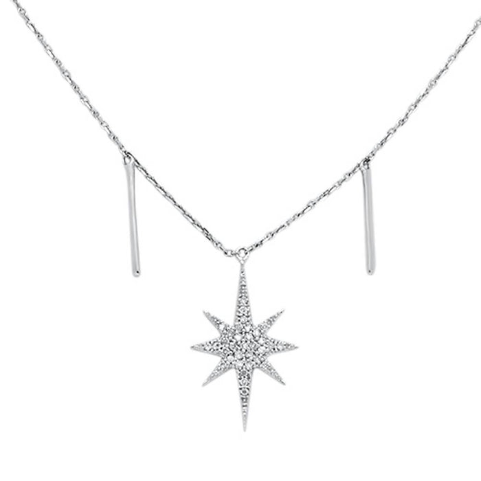 DIAMOND CLOSEOUT! .15cts 14kt White Gold Shining Star Round Diamond Pendant Necklace 18" Long