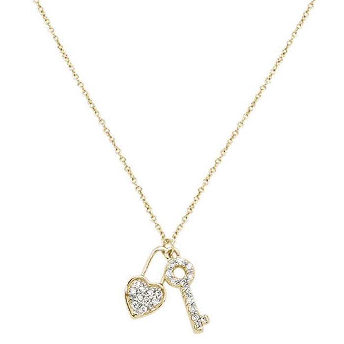 DIAMOND CLOSEOUT! .12cts 14kt Yellow Gold Round Diamond Key to My Heart Pendant Necklace 18"