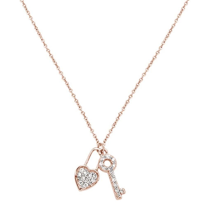 DIAMOND CLOSEOUT! .14cts 14kt Rose Gold Round Diamond Key to My Heart Pendant Necklace 18"