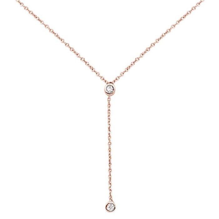 DIAMOND CLOSEOUT! .06cts 14kt Rose Gold Round Diamond Drop Lariat Pendant Necklace 18" Long