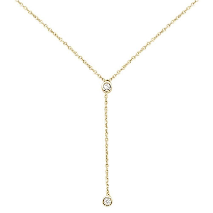 DIAMOND CLOSEOUT! .06cts 14kt Yellow Gold Round Diamond Drop Lariat Pendant Necklace 18" Long