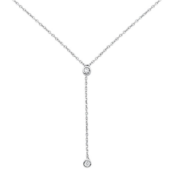 DIAMOND CLOSEOUT! .06cts 14kt White Gold Round Diamond Drop Lariat Pendant Necklace 18" Long