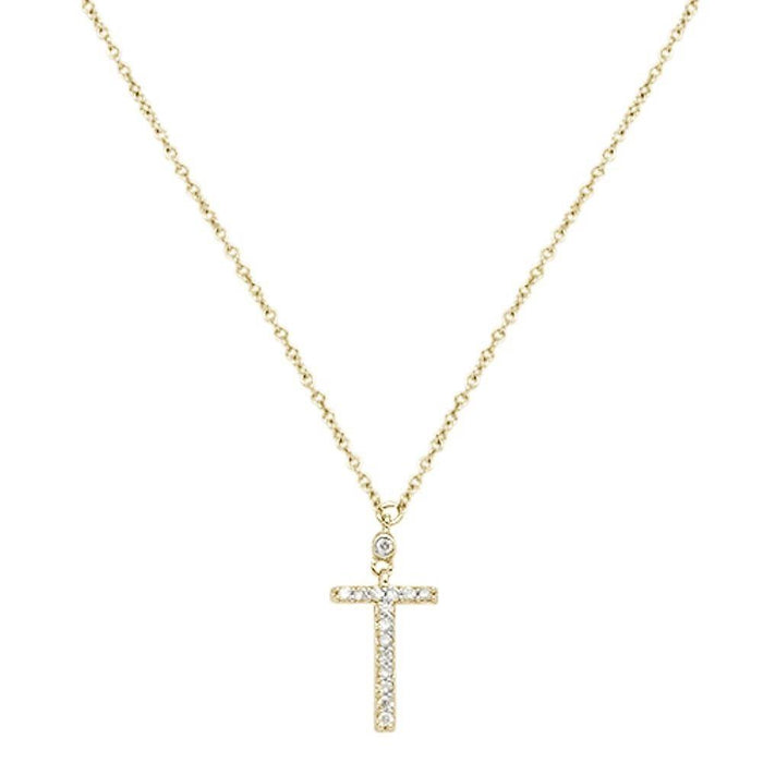 DIAMOND CLOSEOUT! .07cts 14kt Yellow Gold Round Diamond Cross Pendant Necklace 18" Long
