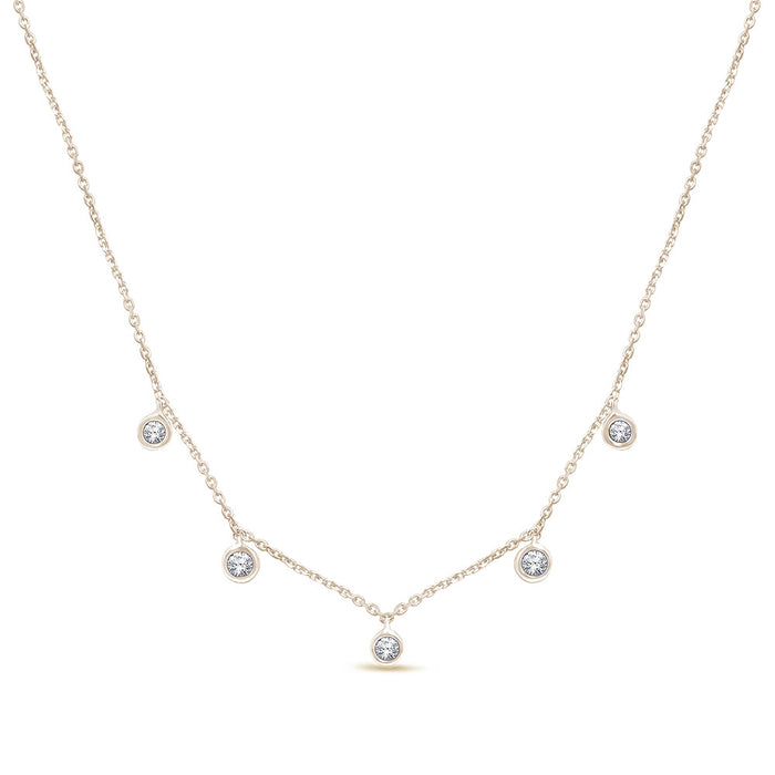 DIAMOND CLOSEOUT! .13cts 14kt Yellow Gold 5 Round Diamond Pendant Necklace 16+2" Ext Long