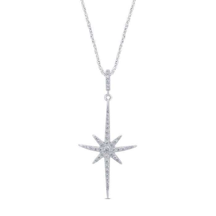 DIAMOND CLOSEOUT! .19cts 14kt White Gold Round Starburst Diamond Pendant Necklace 18" Long