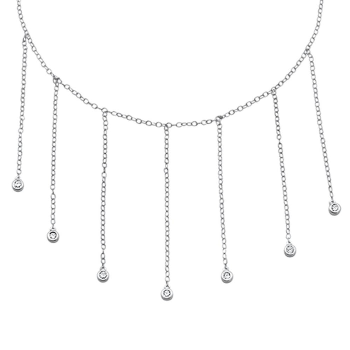 DIAMOND CLOSEOUT! .13cts 14kt White Gold Round Diamond Lariat Strands Pendant Necklace 18"