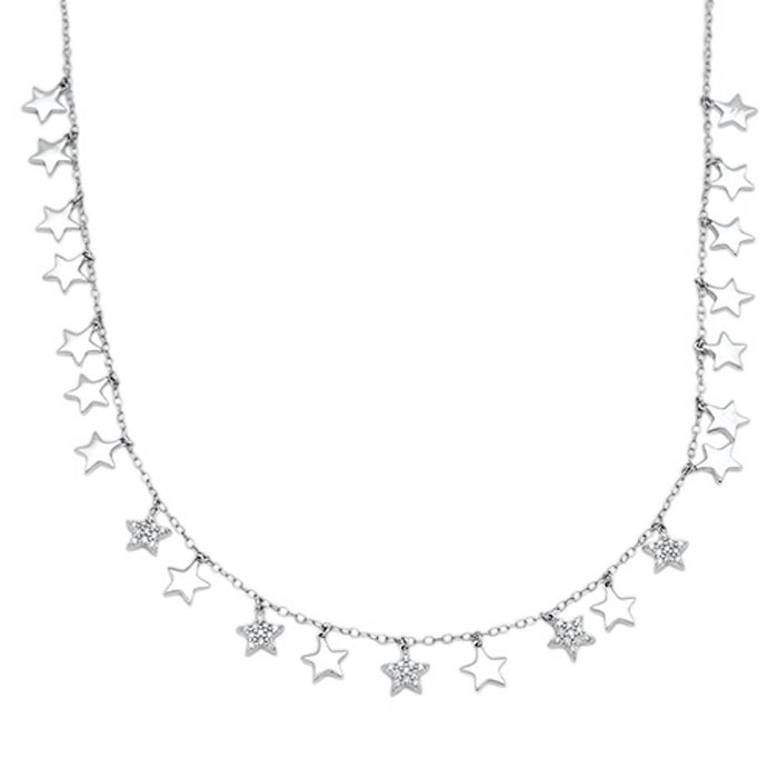 DIAMOND CLOSEOUT! .24cts 14kt White Gold Round Diamond Stars Pendant Necklace 18" Long