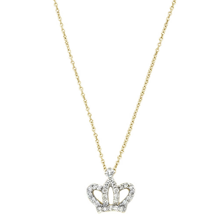 DIAMOND CLOSEOUT! .23ct 14kt Yellow Gold Round Diamond Crown Princess Pendant Necklace 18"