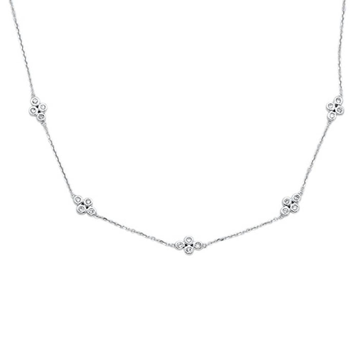 DIAMOND CLOSEOUT! .26cts 14kt White Gold Round Diamond Station Pendant Necklace 18" Long