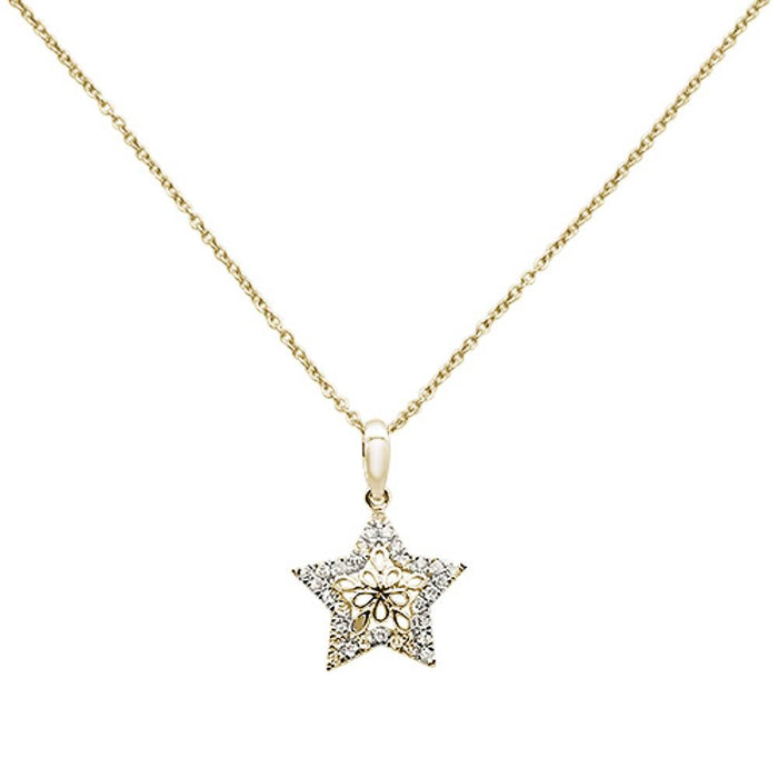 DIAMOND CLOSEOUT! .17ct 14k Yellow Gold Diamond Filigree Star Pendant Necklace 18" Long