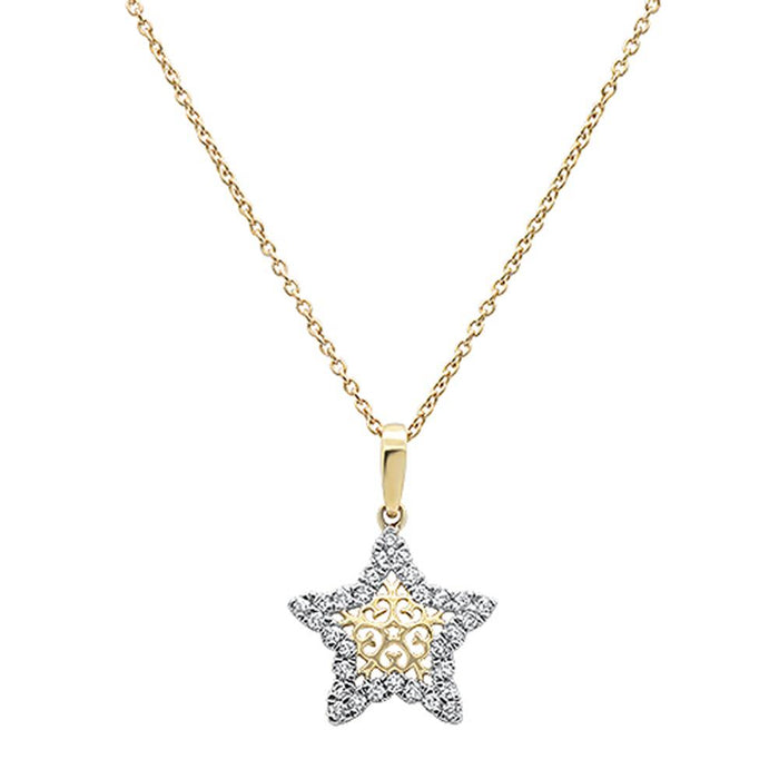 DIAMOND CLOSEOUT! .18ct 14k Yellow Gold Diamond Star Charm Pendant Necklace 18"Long