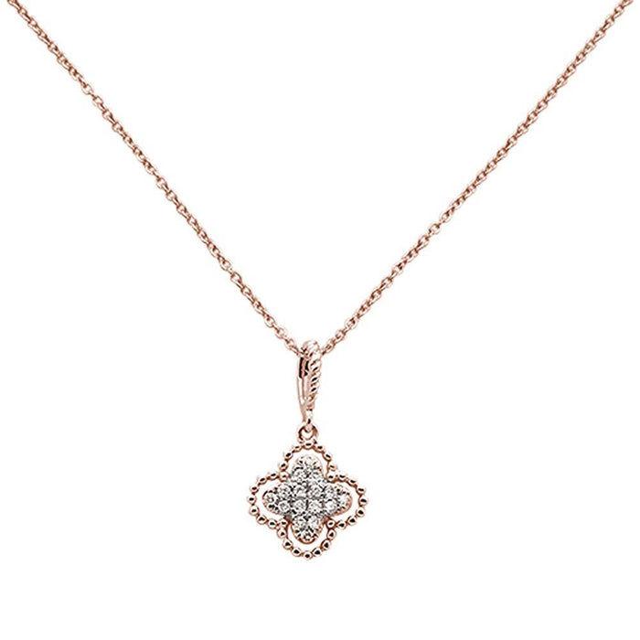 DIAMOND CLOSEOUT! .09ct 14k Rose Gold Antique Flower Diamond Pendant 18" Long Chain