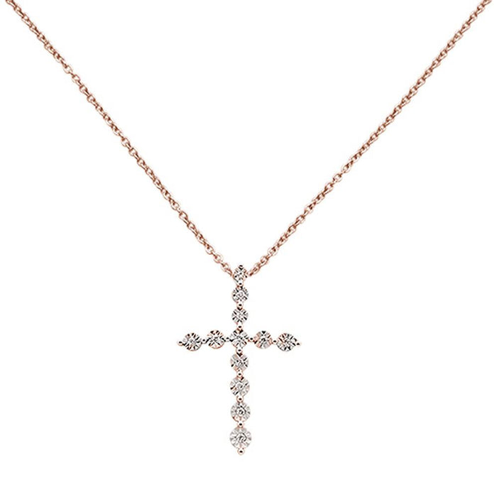 DIAMOND CLOSEOUT! .08ct 14k Rose Gold Diamond Cross Pendant Necklace 18" Long