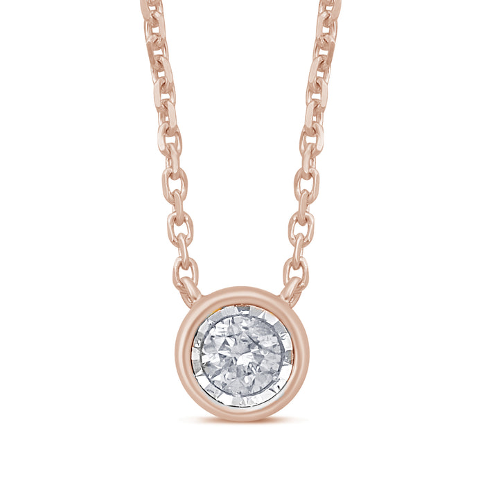 DIAMOND CLOSEOUT! .10ct 14k Rose Gold Diamond Bezel Set Solitaire Pendant Necklace 18"Long