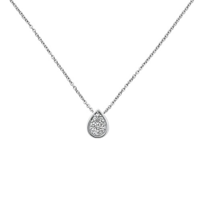 SPECIAL! .16ct 14k White Gold Diamond Pear Solitaire Pendant Necklace 18" Long
