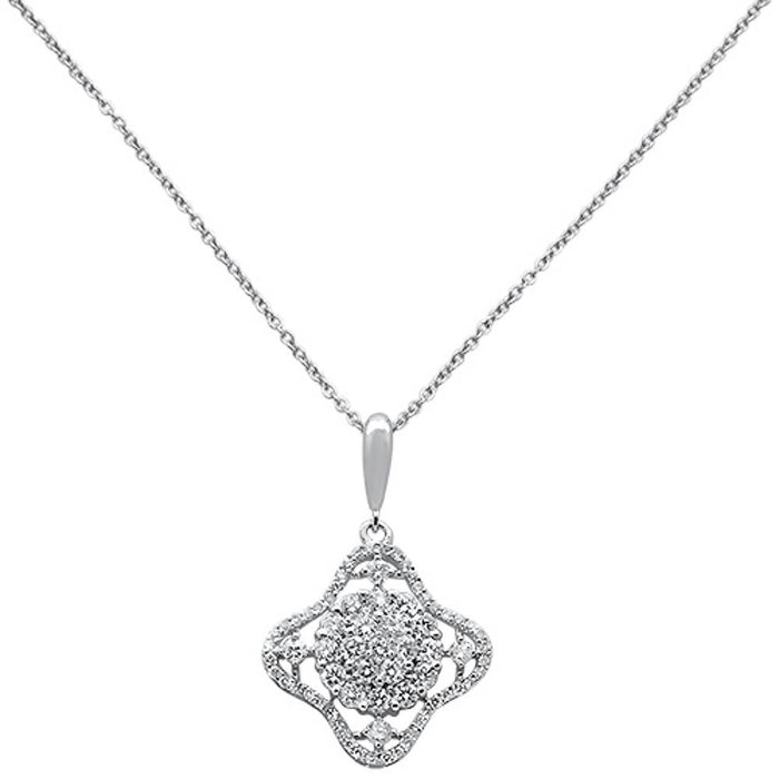 DIAMOND CLOSEOUT! .93ct 14k White Gold Filigree Diamond Pendant Necklace 18" Long