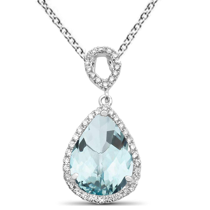 GEMSTONE CLOSEOUT! 2.85ct Pear Aquamarine 14k White Gold Diamond Pendant Necklace 18" Long