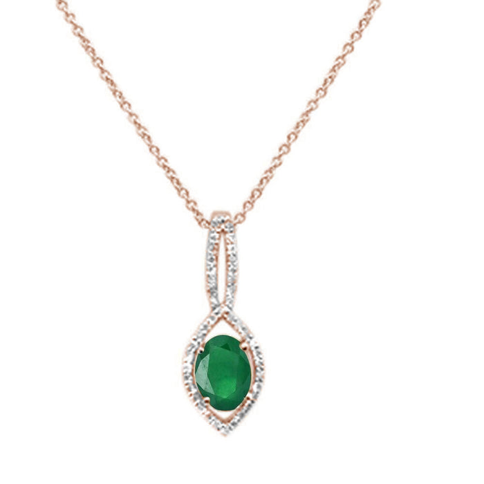 DIAMOND CLOSEOUT! .90ct 10k Rose Gold Emerald & Diamond Solitaire Pendant Necklace 18"